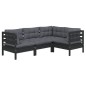 vidaXL Muebles de jardín 4 pzas con cojines negro madera de pino