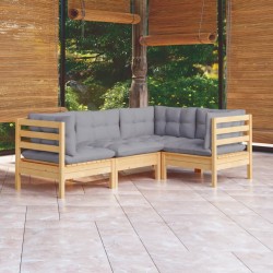 vidaXL Juego de muebles de jardín 4 pzas y cojines madera de pino