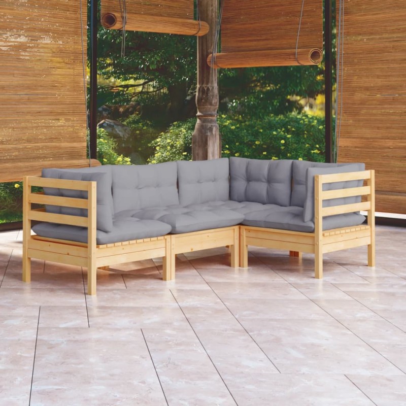 vidaXL Juego de muebles de jardín 4 pzas y cojines madera de pino vidaXL Juego de muebles de jardín 4 pzas y cojines madera de pino