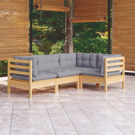 vidaXL Juego de muebles de jardín 4 pzas y cojines madera de pino