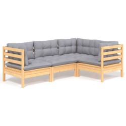 vidaXL Juego de muebles de jardín 4 pzas y cojines madera de pino