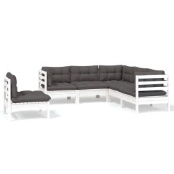 vidaXL Muebles de jardín 5 pzas con cojines blanco madera de pino