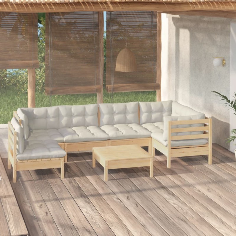 vidaXL Muebles de jardín 7 piezas cojines madera de pino color crema vidaXL Muebles de jardín 7 piezas cojines madera de pino color crema