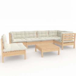 vidaXL Muebles de jardín 7 piezas cojines madera de pino color crema