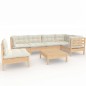 vidaXL Muebles de jardín 7 piezas cojines madera de pino color crema vidaXL Muebles de jardín 7 piezas cojines madera de pino color crema