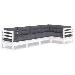 vidaXL Muebles de jardín 5 pzas con cojines blanco madera de pino