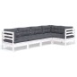 vidaXL Muebles de jardín 5 pzas con cojines blanco madera de pino vidaXL Muebles de jardín 5 pzas con cojines blanco madera de pino