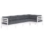 vidaXL Muebles de jardín 5 pzas con cojines blanco madera de pino vidaXL Muebles de jardín 5 pzas con cojines blanco madera de pino
