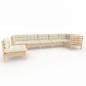 vidaXL Muebles de jardín 7 piezas cojines madera de pino color crema vidaXL Muebles de jardín 7 piezas cojines madera de pino color crema