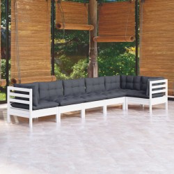 vidaXL Muebles de jardín 6 pzas con cojines blanco madera de pino