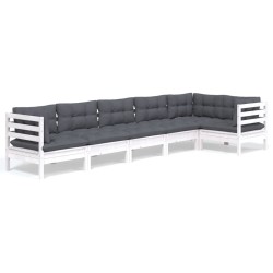 vidaXL Muebles de jardín 6 pzas con cojines blanco madera de pino