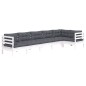 vidaXL Muebles de jardín 6 pzas con cojines blanco madera de pino vidaXL Muebles de jardín 6 pzas con cojines blanco madera de pino