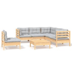 vidaXL Juego de muebles de jardín 6 pzas y cojines madera pino gris