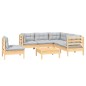 vidaXL Juego de muebles de jardín 6 pzas y cojines madera pino gris vidaXL Juego de muebles de jardín 6 pzas y cojines madera pino gris