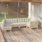 vidaXL Muebles de jardín 6 pzas y cojines madera maciza de pino crema vidaXL Muebles de jardín 6 pzas y cojines madera maciza de pino crema