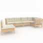 vidaXL Muebles de jardín 6 pzas y cojines madera maciza de pino crema vidaXL Muebles de jardín 6 pzas y cojines madera maciza de pino crema