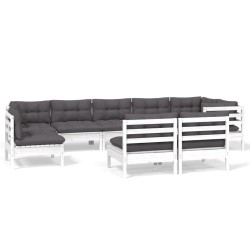 vidaXL Muebles de jardín 9 pzas y cojines blanco madera maciza de pino