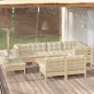 vidaXL Muebles de jardín 9 pzas y cojines madera maciza de pino crema vidaXL Muebles de jardín 9 pzas y cojines madera maciza de pino crema