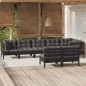 vidaXL Muebles de jardín 8 pzas y cojines negro madera maciza de pino vidaXL Muebles de jardín 8 pzas y cojines negro madera maciza de pino