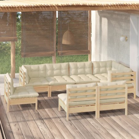vidaXL Muebles de jardín 8 pzas y cojines madera maciza de pino crema