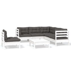 vidaXL Muebles de jardín 6 pzas con cojines blanco madera de pino