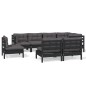 vidaXL Muebles de jardín 8 pzas y cojines negro madera maciza de pino