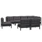 vidaXL Muebles de jardín 8 pzas y cojines negro madera maciza de pino