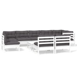 vidaXL Muebles de jardín 10 pzas y cojines blanco madera maciza de pino