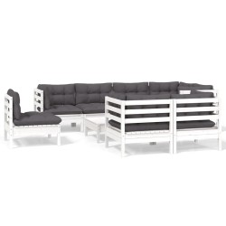 vidaXL Muebles de jardín 9 pzas con cojines blanco madera maciza pino