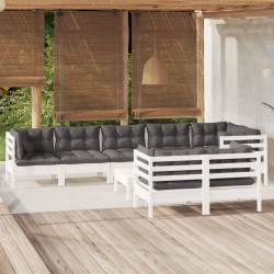 vidaXL Muebles de jardín 9 pzas con cojines blanco madera maciza pino