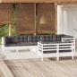 vidaXL Muebles de jardín 9 pzas con cojines blanco madera maciza pino vidaXL Muebles de jardín 9 pzas con cojines blanco madera maciza pino