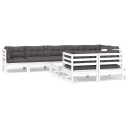 vidaXL Muebles de jardín 9 pzas con cojines blanco madera maciza pino