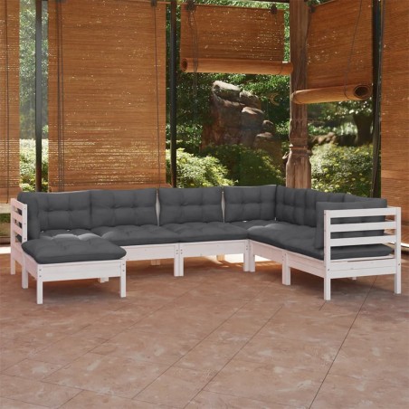vidaXL Muebles de jardín 8 pzas con cojines blanco madera de pino