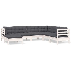 vidaXL Muebles de jardín 8 pzas con cojines blanco madera de pino