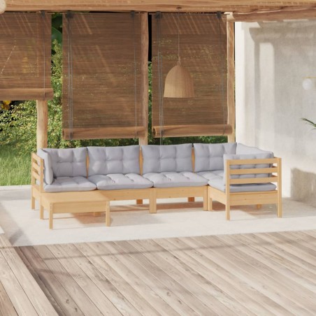 vidaXL Juego de muebles de jardín 6 pzas y cojines madera maciza pino