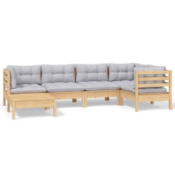 vidaXL Juego de muebles de jardín 6 pzas y cojines madera maciza pino