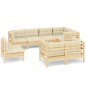 vidaXL Muebles de jardín 8 pzas y cojines madera maciza de pino crema vidaXL Muebles de jardín 8 pzas y cojines madera maciza de pino crema