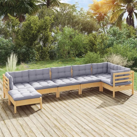 vidaXL Juego de muebles de jardín 7 pzas y cojines madera maciza pino