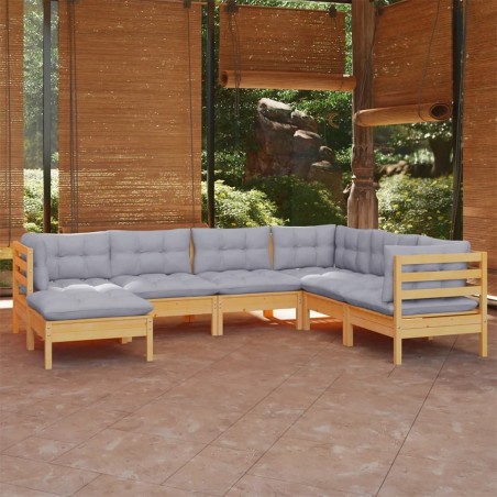 vidaXL Juego de muebles de jardín 7 pzas y cojines madera maciza pino
