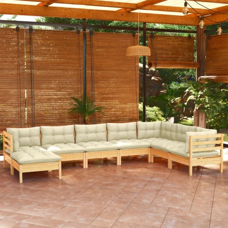 vidaXL Muebles de jardín 8 pzas y cojines madera maciza de pino crema