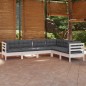 vidaXL Muebles de jardín 6 pzas y cojines blanco madera maciza de pino vidaXL Muebles de jardín 6 pzas y cojines blanco madera maciza de pino