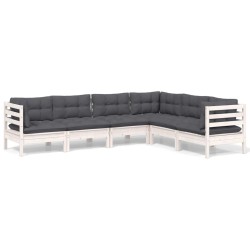 vidaXL Muebles de jardín 6 pzas y cojines blanco madera maciza de pino