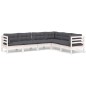 vidaXL Muebles de jardín 6 pzas y cojines blanco madera maciza de pino vidaXL Muebles de jardín 6 pzas y cojines blanco madera maciza de pino