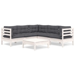 vidaXL Muebles de jardín 6 pzas con cojines blanco madera maciza pino