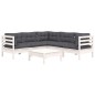 vidaXL Muebles de jardín 6 pzas con cojines blanco madera maciza pino vidaXL Muebles de jardín 6 pzas con cojines blanco madera maciza pino