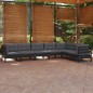 vidaXL Muebles de jardín 7 pzas y cojines negro madera maciza de pino