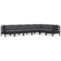 vidaXL Muebles de jardín 7 pzas y cojines negro madera maciza de pino