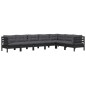 vidaXL Muebles de jardín 7 pzas y cojines negro madera maciza de pino