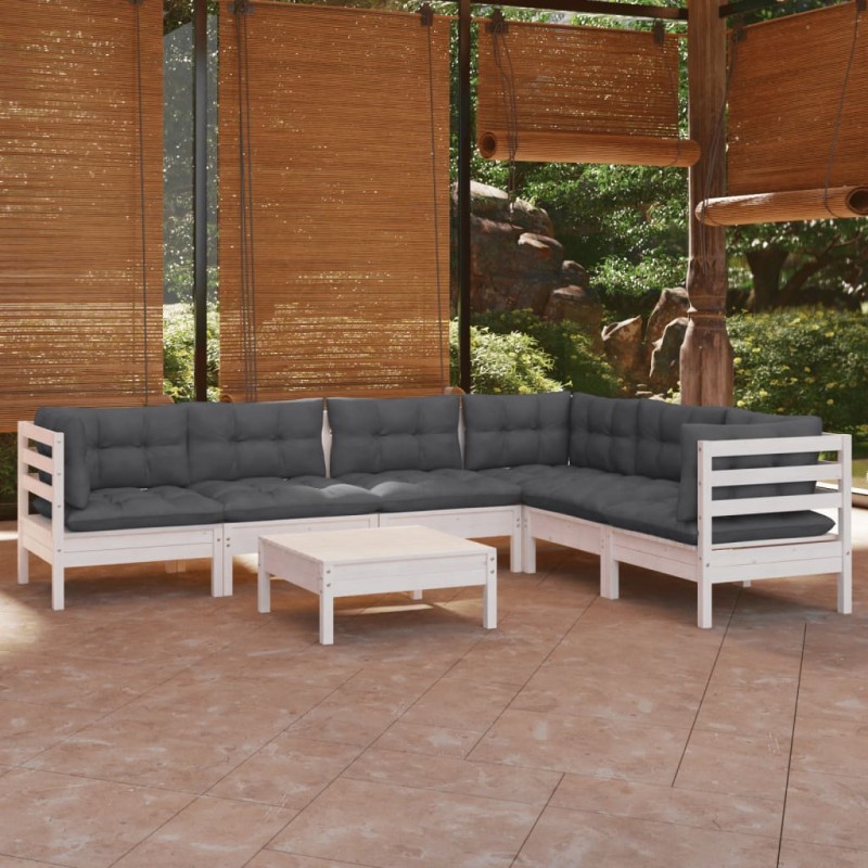 vidaXL Muebles de jardín 8 pzas con cojines blanco madera de pino vidaXL Muebles de jardín 8 pzas con cojines blanco madera de pino