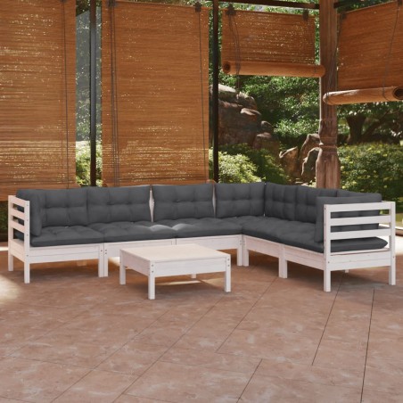 vidaXL Muebles de jardín 8 pzas con cojines blanco madera de pino